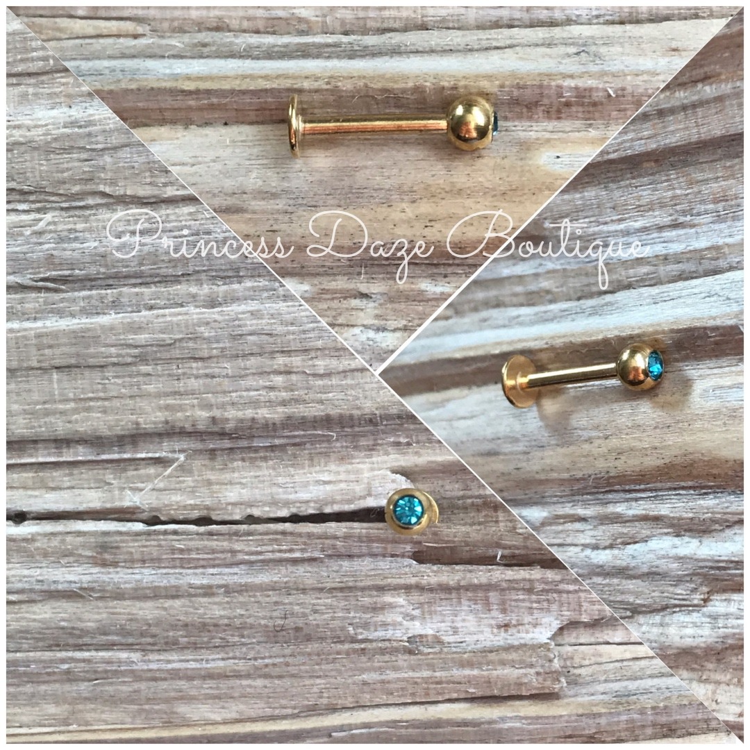 Gold Labret Blue Gemstone Monroe Lip Tragus Piercing